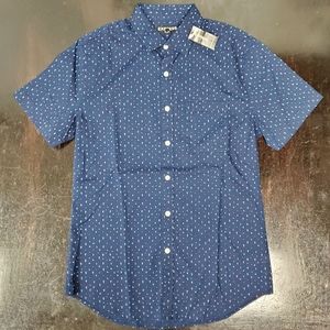 Express Navy Blue Star Print SS Button Front Shirt